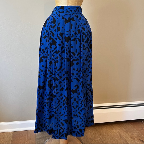 VTG Christian Dior Long Skirt Deep Dark Blue Black All Over Pattern 6 Pleated - Picture 1 of 15